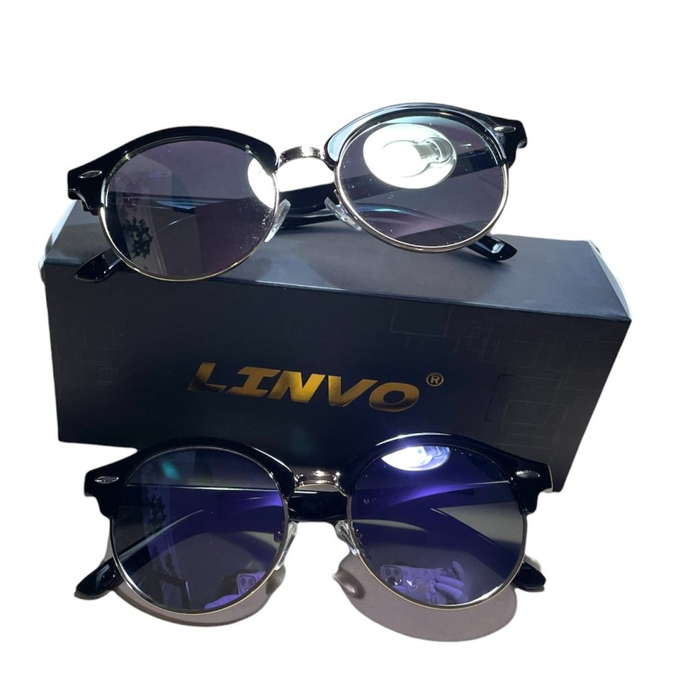 Linvo Round Mirrored Sunglasses Polarized Retro 2 pack Pink Purple